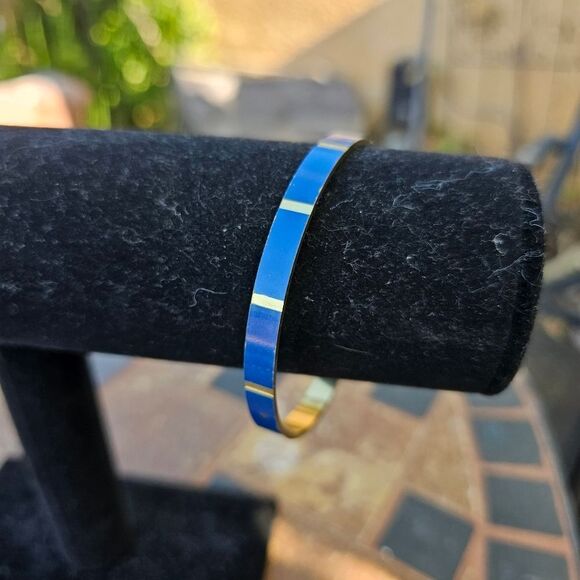 Vintage Gold and Blue Enamel Bracelet Bangle - Picture 2 of 4